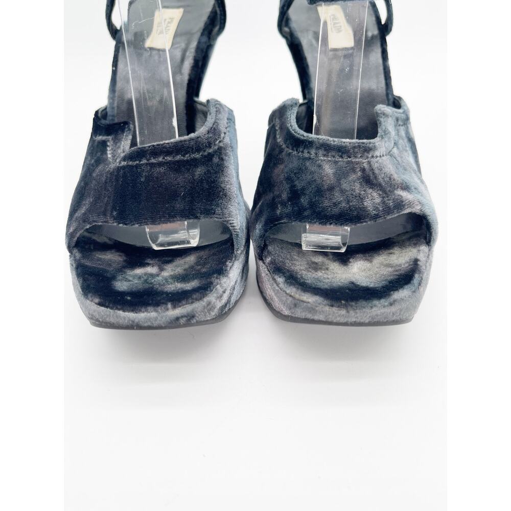 Prada Vintage Fall 2004 Runway Blue Velvet Sculptural Wedge Sandals IT 35.5 - Picture 8 of 12
